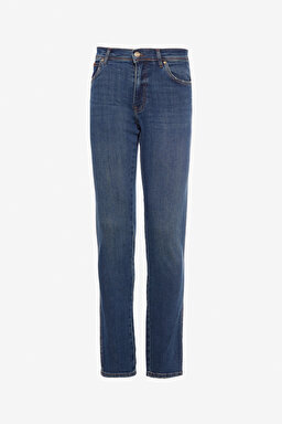 Slim Fit Dar Kesim Normal Bel Dar Paça Mavi Texas Jean Kot Pantolon - Mid Blue-W12S076XT (görsel 7)