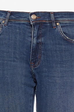Slim Fit Dar Kesim Normal Bel Dar Paça Mavi Texas Jean Kot Pantolon - Mid Blue-W12S076XT (görsel 8)