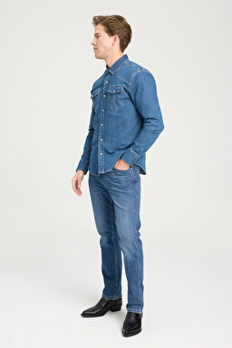 Slim Fit Dar Kesim Normal Bel Dar Paça Koyu Mavi Texas Jean Kot Pantolon - In Deep-W12S084W83 (görsel 4)