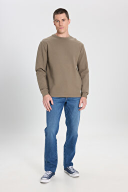 Slim Fit Dar Kesim Normal Bel Dar Paça Texas Mavi Esnek Jean Denim Pantolon - Mid Indigo-W12S086318 (görsel 2)