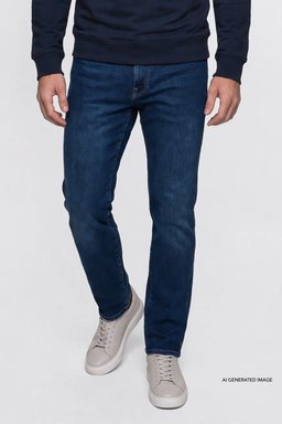 Texas Slim Fit Dar Kesim Normal Bel Dar Paça Koyu Mavi Pamuklu Esnek Jean Denim Pantolon - Dark Indigo-W12S120032317 (görsel 3)