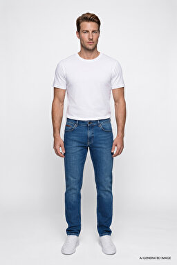 Texas Straight Fit Normal Bel Düz Paça Koyu Mavi Pamuklu Esnek Denim Jean Pantolon - Dark Indigo-W12S260151317