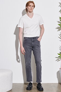 Texas Slim Fit Dar Kesim Normal Bel Gri Esnek Jean Kot Pantolon - Gray-W12S3051U