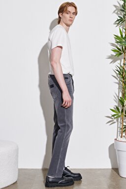 Texas Slim Fit Dar Kesim Normal Bel Gri Esnek Jean Kot Pantolon - Gray-W12S3051U (görsel 4)