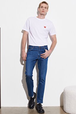 Texas Regular Tapered Fit Düşük Bel Mavi Esnek Jean Kot Pantolon - Dark Blue-W12T008408 (görsel 2)