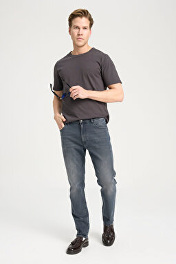 Texas Tapered Slim Fit Dar Kesim Düşük Bel Mavi Esnek Jean Kot Pantolon - Mid Blue-W12T011XT