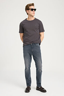 Texas Tapered Slim Fit Dar Kesim Düşük Bel Mavi Esnek Jean Kot Pantolon - Mid Blue-W12T011XT (görsel 2)