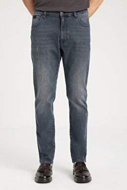 Texas Tapered Slim Fit Dar Kesim Düşük Bel Mavi Esnek Jean Kot Pantolon - Mid Blue-W12T011XT (görsel 4)