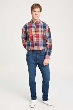 Regular Fit Normal Kesim Düşük Bel Dar Paça Mavi Texas Tapered Jean Kot Pantolon - Mid Blue-W12T020XT (görsel 2)