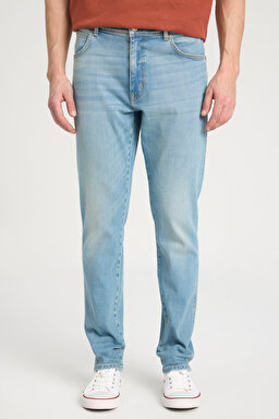 Regular Fit Normal Kesim Düşük Bel Dar Paça Açık Mavi Texas Tapered Jean Kot Pantolon - Light Blue-W12T023404 (görsel 4)