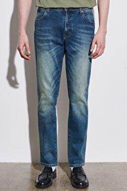 Texas Tapered Regular Fit Denim Esnek Jean Kot Pantolon - Mid Blue-W12T2837J (görsel 3)