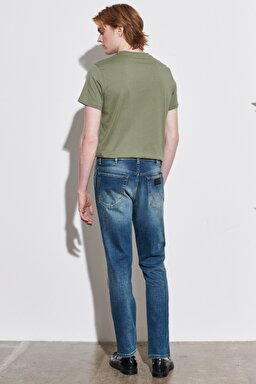 Texas Tapered Regular Fit Denim Esnek Jean Kot Pantolon - Mid Blue-W12T2837J (görsel 6)