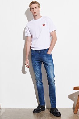Bryson Skinny Fit Dar Kesim Düşük Bel Jean Kot Pantolon - Mid Blue-W14X015396 (görsel 3)