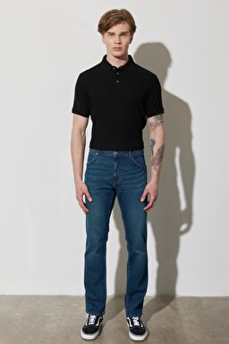 Greensboro Straight Fit Düz Kesim Düşük Bel Mavi Esnek Jean Kot Pantolon - Mid Blue-W15Q009XT (görsel 2)