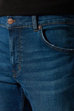 Greensboro Straight Fit Düz Kesim Düşük Bel Mavi Esnek Jean Kot Pantolon - Mid Blue-W15Q009XT (görsel 4)