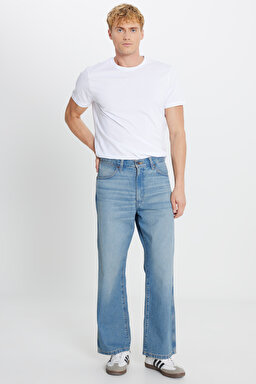 %100 Pamuk Loose Fit Rahat Kesim Cepli Jean Kot Denim Pantolon - Authentic Medium-W179201512588 (görsel 2)