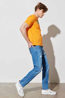 Larston Slim Fit Dar Kesim Düşük Bel Mavi Esnek Jean Kot Pantolon - Bright Blue Fade-W18S02639Q (görsel 6)