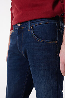 Larston Slim Fit Dar Kesim Düşük Bel Mavi Esnek Jean Kot Pantolon - Mid Blue-W18S028XT (görsel 3)