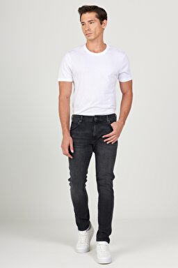 Slim Fit Dar Kesim Düşük Bel Taşlamalı Gri Esnek Larston Jean Denim Kot Pantolon - Stone-W18S02958