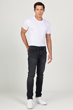 Slim Fit Dar Kesim Düşük Bel Taşlamalı Gri Esnek Larston Jean Denim Kot Pantolon - Stone-W18S02958 (görsel 2)