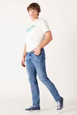 Larston Slim Fit Dar Kesim Düşük Bel Mavi Esnek Jean Kot Pantolon - Be Cool-W18S033Z91 (görsel 3)
