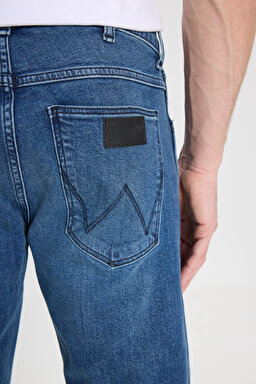 Slim Fit Dar Kesim Düşük Bel Normal Paça Larston Mavi Esnek Jean Denim Pantolon - Mid Indigo-W18S060318 (görsel 6)