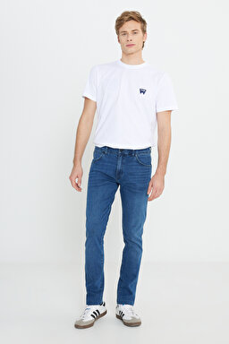 Slim Fit Dar Kesim Düşük Bel Mavi Esnek Larston Jean Denim Kot Pantolon - Mid Blue-W18SMN396 (görsel 2)