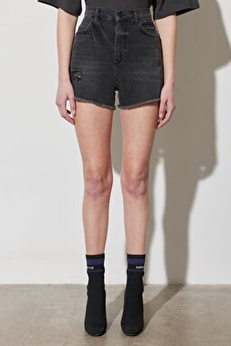 Regular Fit Normal Kesim Yüksek Bel Antrasit Jean Kot Şort - Moonlight-W20AG949B