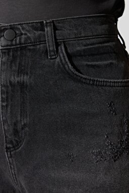 Regular Fit Normal Kesim Yüksek Bel Antrasit Jean Kot Şort - Moonlight-W20AG949B (görsel 3)