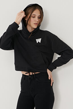 Regular Fit Normal Kesim %100 Pamuk Kapüşonlu Sweatshirt - Black-W211002001