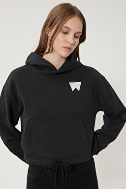 Regular Fit Normal Kesim %100 Pamuk Kapüşonlu Sweatshirt - Black-W211002001 (görsel 3)