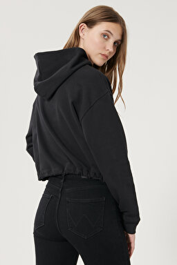 Regular Fit Normal Kesim %100 Pamuk Kapüşonlu Sweatshirt - Black-W211002001 (görsel 5)