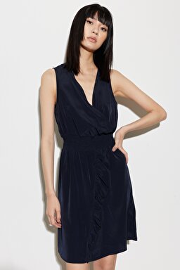 Regular Fit Normal Kesim V Yaka Elbise - Black-W211026001