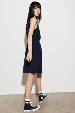 Regular Fit Normal Kesim V Yaka Elbise - Black-W211026001 (görsel 5)