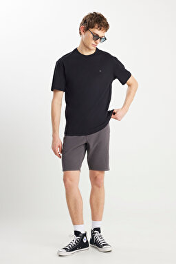 Slim Fit Dar Kesim Normal Bel Antrasit Pamuklu Esnek Şort - Anthracite-W211205003 (görsel 2)