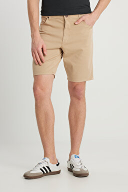 Slim Fit Dar Kesim Pamuklu Esnek Deve Tüyü Rengi 5 Cep Şort - Camel-W211205211 (görsel 3)