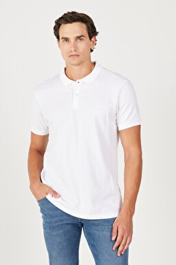 Regular Fit Normal Kesim %100 Pamuk Beyaz Polo Yaka Tişört - White-W211837100 (görsel 2)
