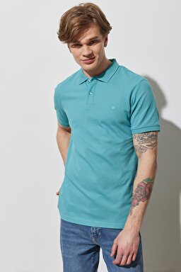 Regular Fit Normal Kesim %100 Pamuk Polo Yaka Turkuaz Tişört - Mint Green-W211837303 (görsel 2)