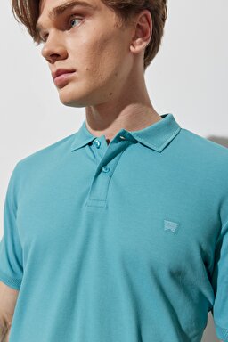 Regular Fit Normal Kesim %100 Pamuk Polo Yaka Turkuaz Tişört - Mint Green-W211837303 (görsel 3)