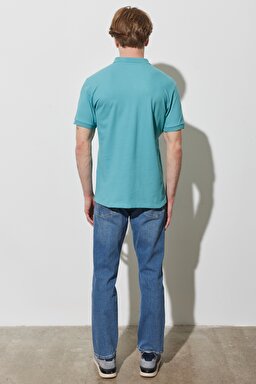 Regular Fit Normal Kesim %100 Pamuk Polo Yaka Turkuaz Tişört - Mint Green-W211837303 (görsel 6)