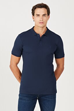 Regular Fit Normal Kesim %100 Pamuk Polo Yaka Lacivert Tişört - Navy-W211837410 (görsel 2)