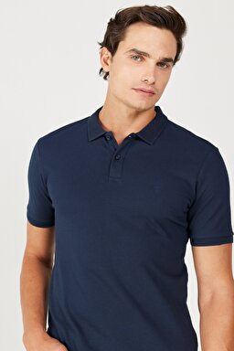 Regular Fit Normal Kesim %100 Pamuk Polo Yaka Lacivert Tişört - Navy-W211837410 (görsel 4)