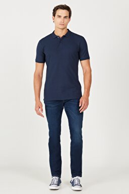 Regular Fit Normal Kesim %100 Pamuk Polo Yaka Lacivert Tişört - Navy-W211837410 (görsel 5)