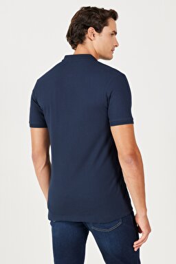 Regular Fit Normal Kesim %100 Pamuk Polo Yaka Lacivert Tişört - Navy-W211837410 (görsel 6)