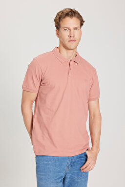 Regular Fit Normal Kesim Polo Yaka %100 Pamuk Tişört - Dusty Rose-W211837532
