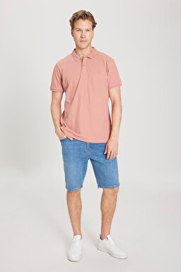 Regular Fit Normal Kesim Polo Yaka %100 Pamuk Tişört - Dusty Rose-W211837532 (görsel 3)