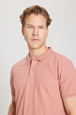 Regular Fit Normal Kesim Polo Yaka %100 Pamuk Tişört - Dusty Rose-W211837532 (görsel 4)