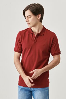 Regular Fit Normal Kesim Polo Yaka %100 Pamuk Tişört - Bordoeux-W211837800 (görsel 3)