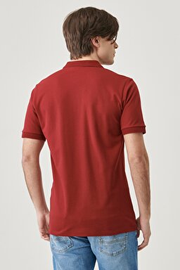 Regular Fit Normal Kesim Polo Yaka %100 Pamuk Tişört - Bordoeux-W211837800 (görsel 5)