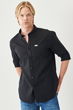 Regular Fit Rahat Kesim LS Gömlek - Black-W211841001 (görsel 2)